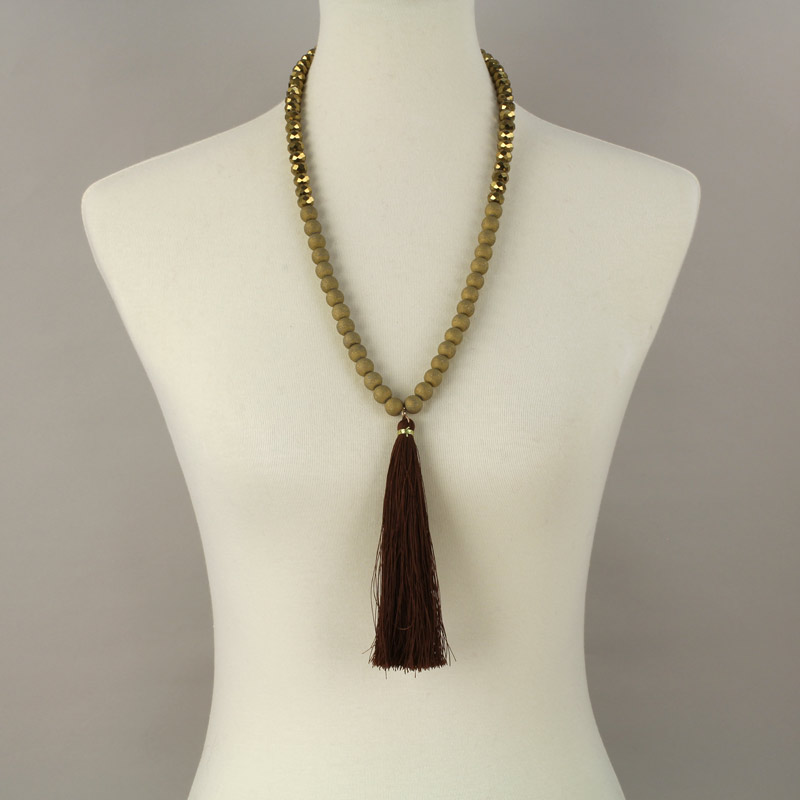 Long Tassel with Bead Necklace - Image 2