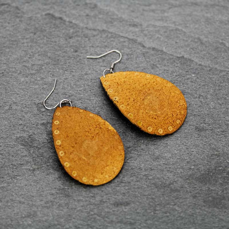 Teardrop Genuine Leather Rose Fish Hook Earrings - Image 2