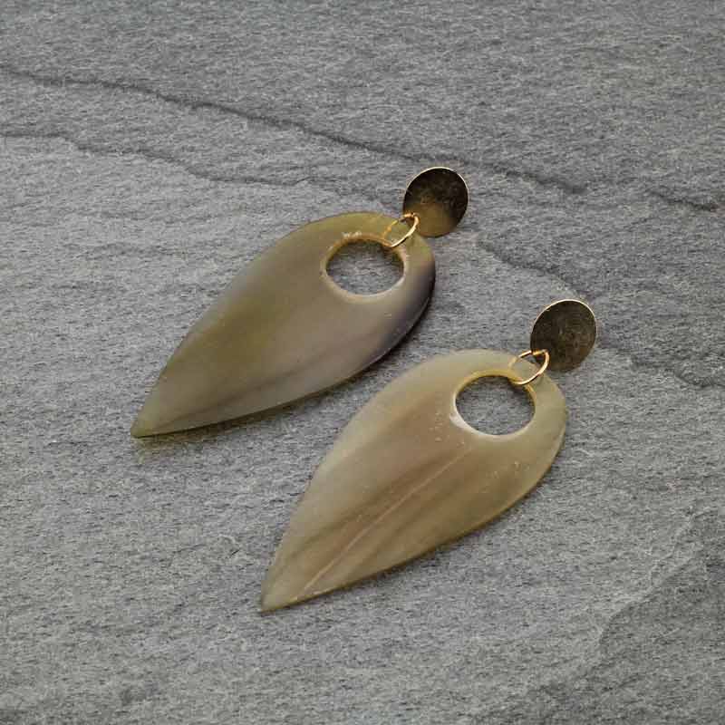 Genuine Horn Marquise Post Earrings
