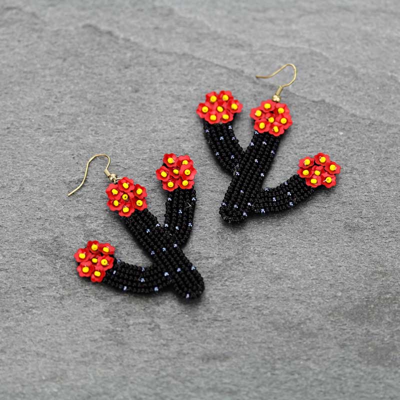 Seed Bead Cactus Fish Hook Earrings