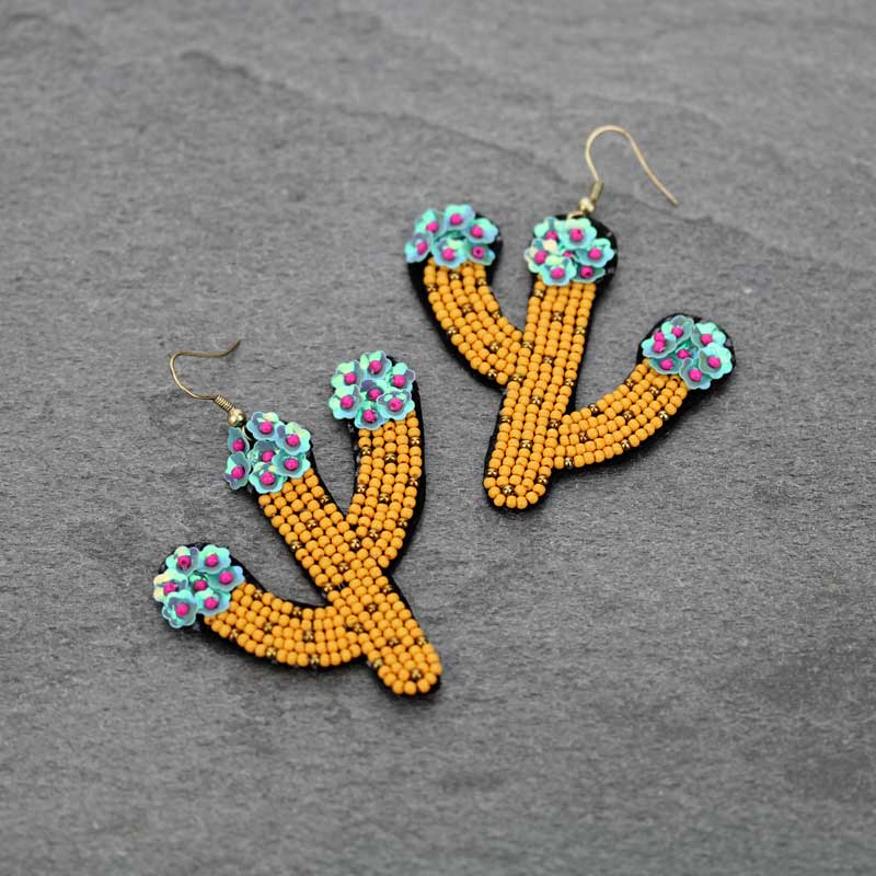 Seed Bead Cactus Fish Hook Earrings