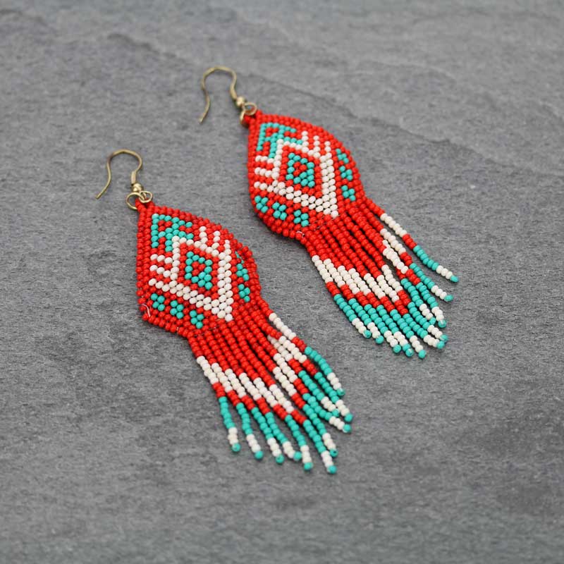 Aztec Pattern Seed Bead Fish Hook Earrings
