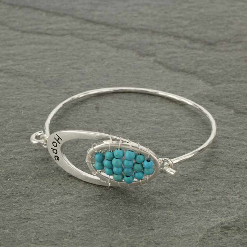 "Hope" Oval Shape Beaded Wire Bracelet