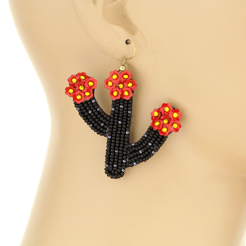 Seed Bead Cactus Fish Hook Earrings - Image 2