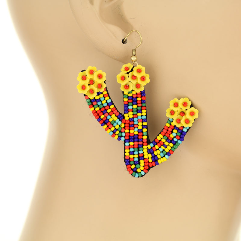 Seed Bead Cactus Fish Hook Earrings - Image 2