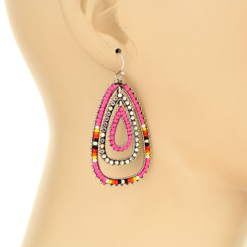 Teardrop Seed Bead Fish Hook Earrings - Image 2