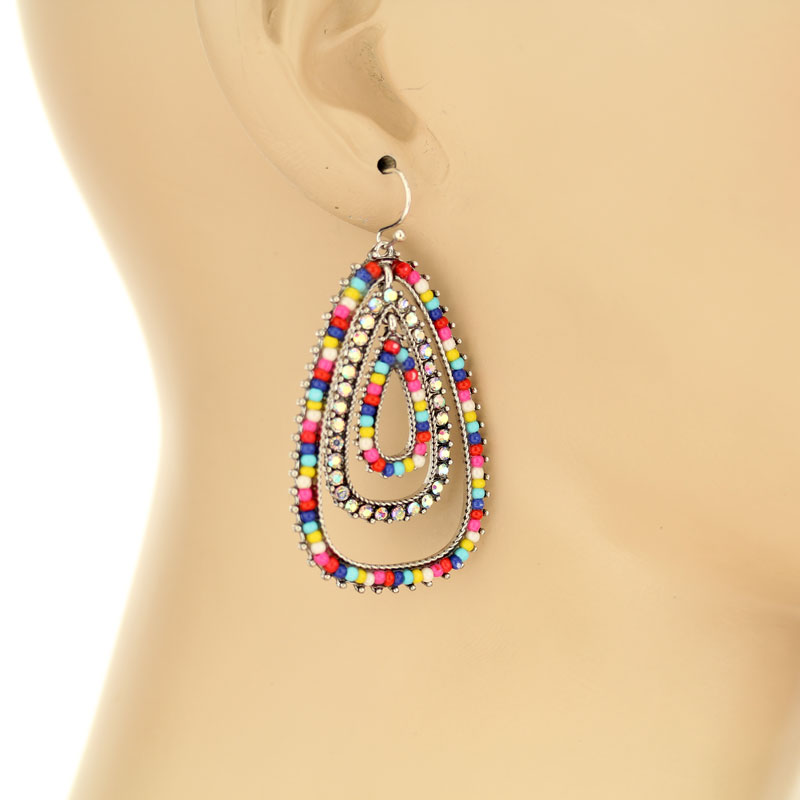 Teardrop Seed Bead Fish Hook Earrings - Image 2