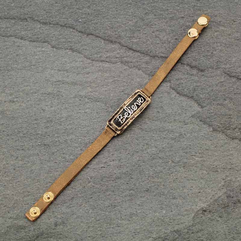 Western "Believe" Snap on Button Leather Bracelet - Image 2