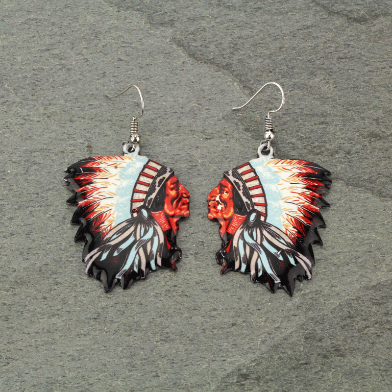 Western Large Indian Chief Fish Hook Earrings