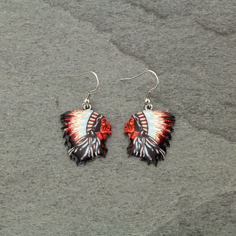 Western Indian Chief Fish Hook Earrings