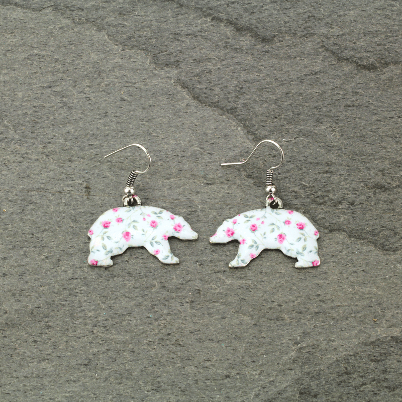 Bear Floral Fish Hook Earrings
