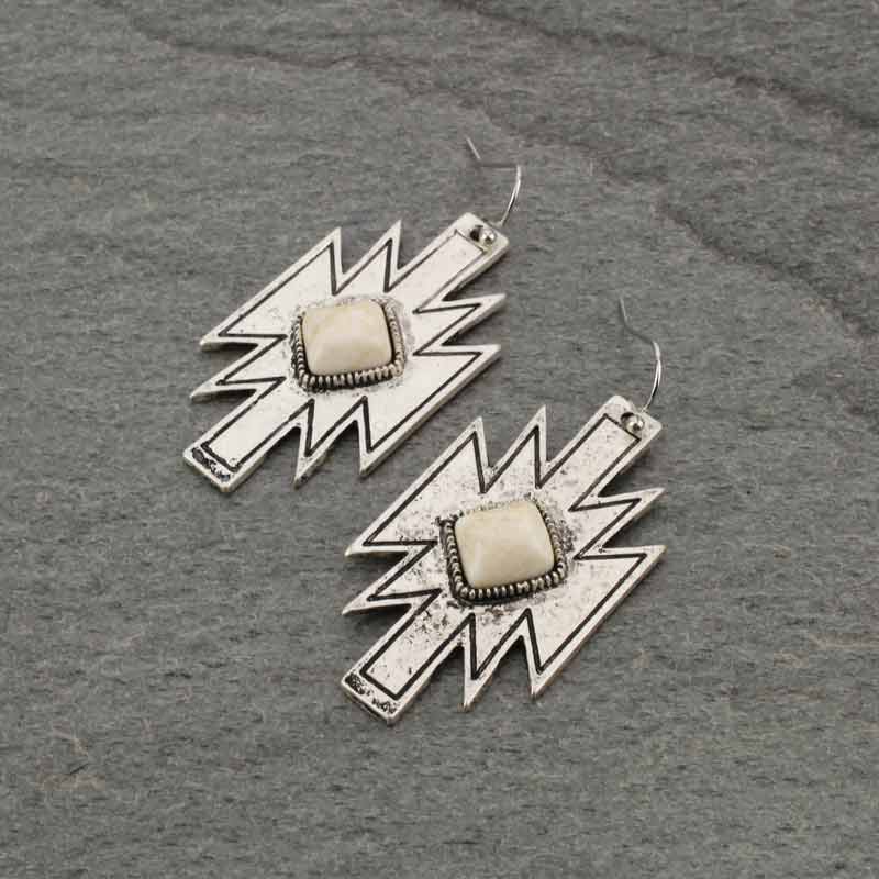 Natural White Stone Aztec Earrings