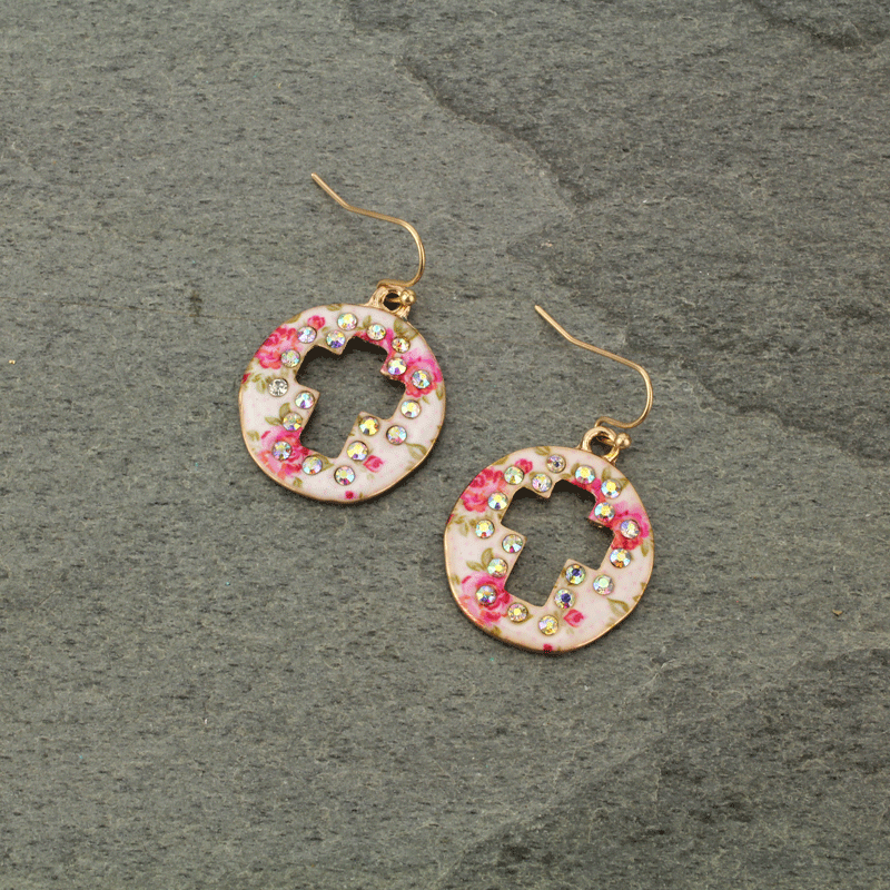 Floral Cross Cutout Fish Hook Earrings