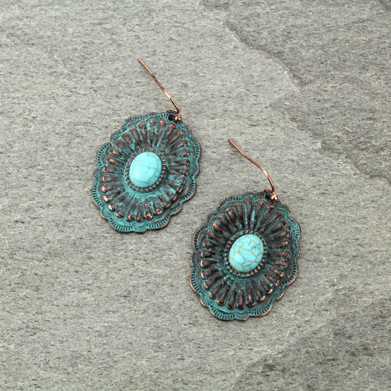Western Concho TQ Fish Hook Earrings