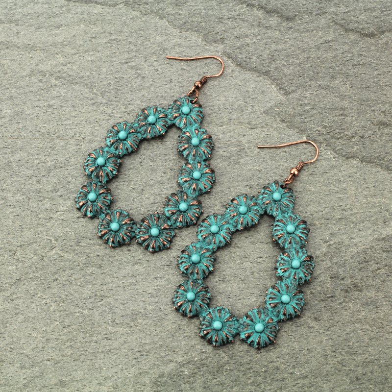 Western Concho Teardrop Fish Hook Earrings