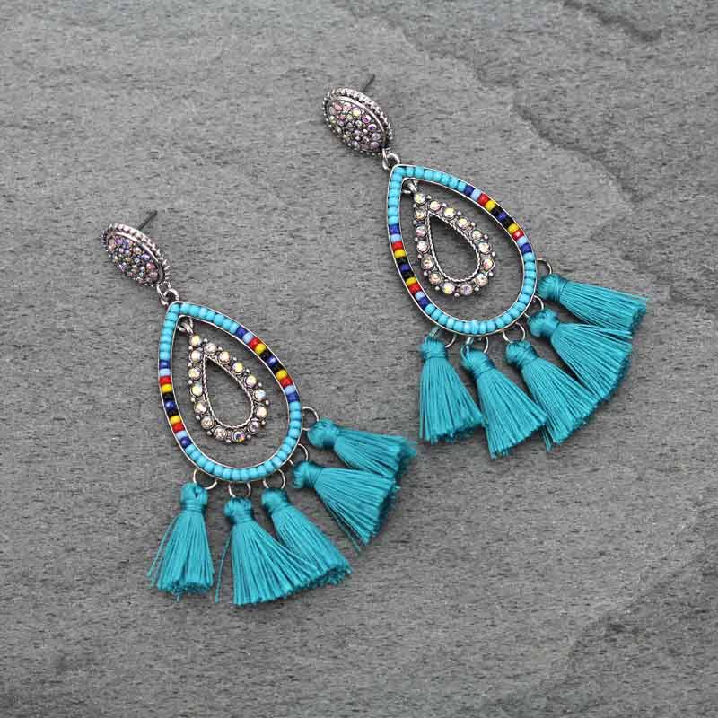 Casting Seed Bead Teardrop Tassel Post Earrings