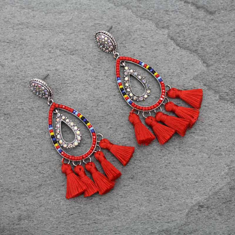 Casting Seed Bead Teardrop Tassel Post Earrings