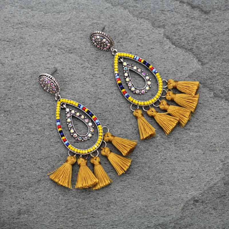 Casting Seed Bead Teardrop Tassel Post Earrings