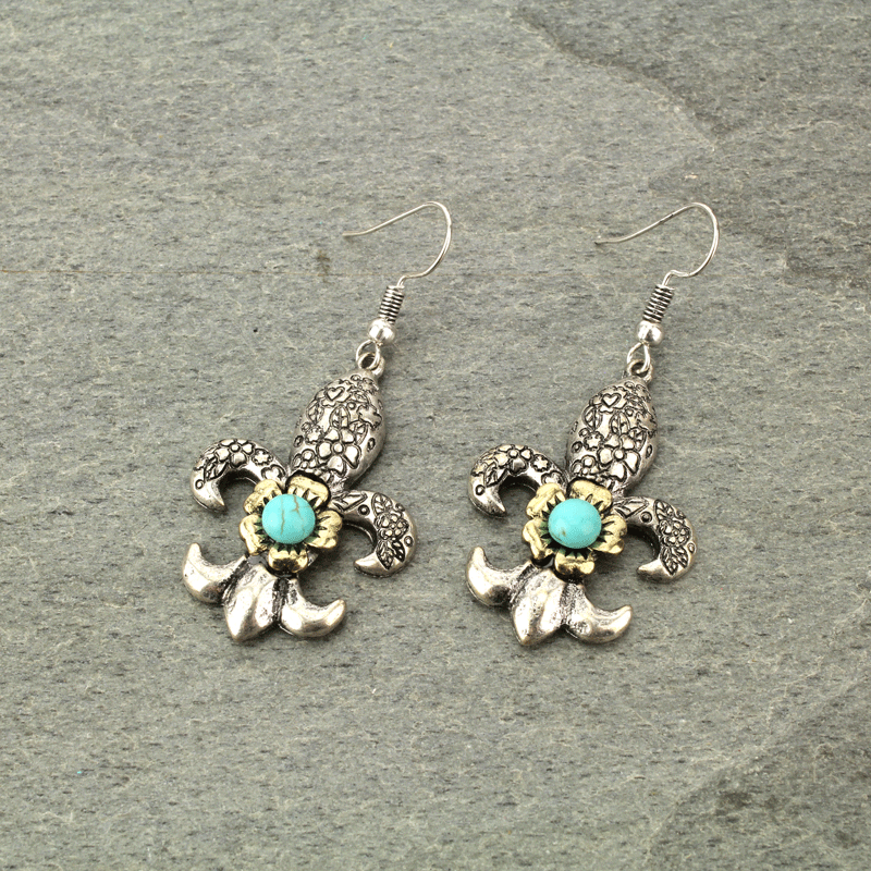 Western Fleur De Lis Fish Hook Earrings