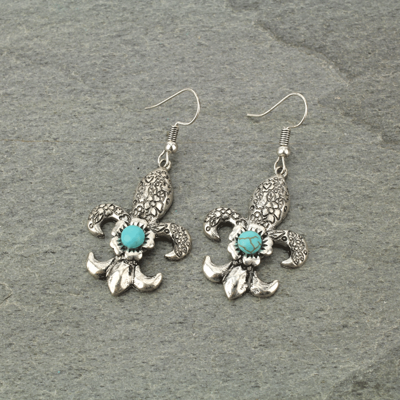 Western Fleur De Lis Fish Hook Earrings