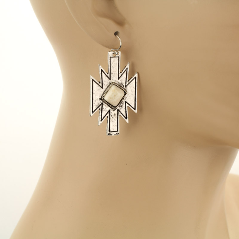 Natural White Stone Aztec Earrings - Image 2