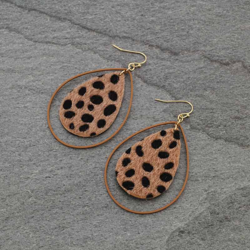 Leopard with Metal Teardrop Fish Hook Earrings