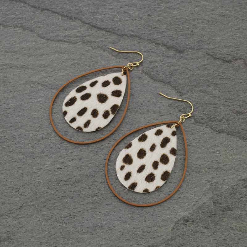 Leopard with Metal Teardrop Fish Hook Earrings