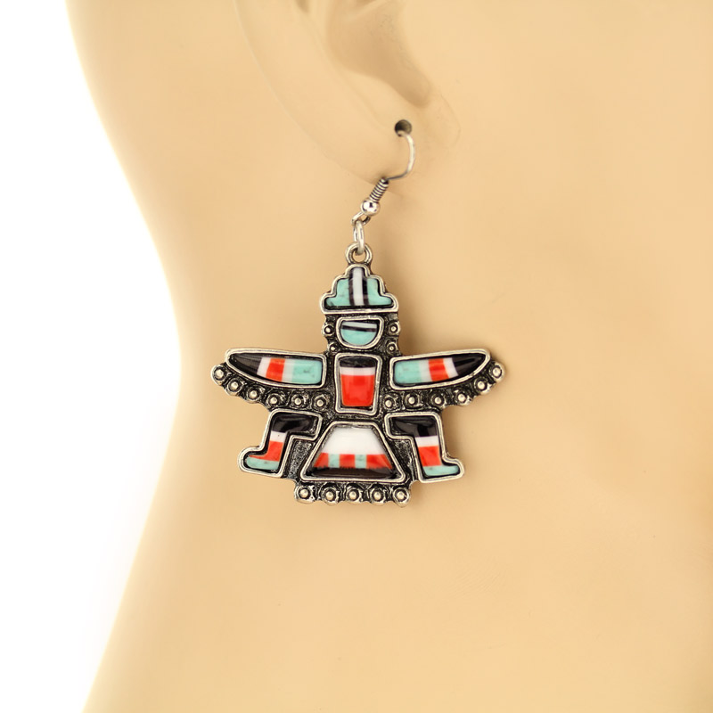Western Navajo Style Print Fish Hook Earrings - Image 2