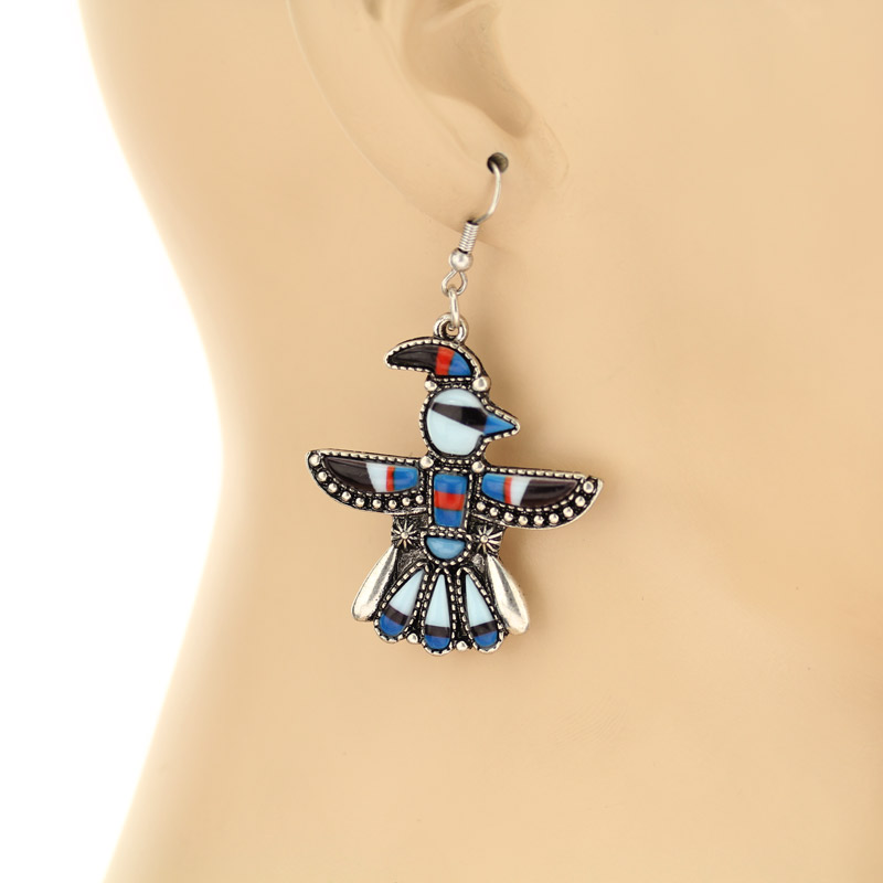 Western Navajo Style Print Fish Hook Earrings - Image 2