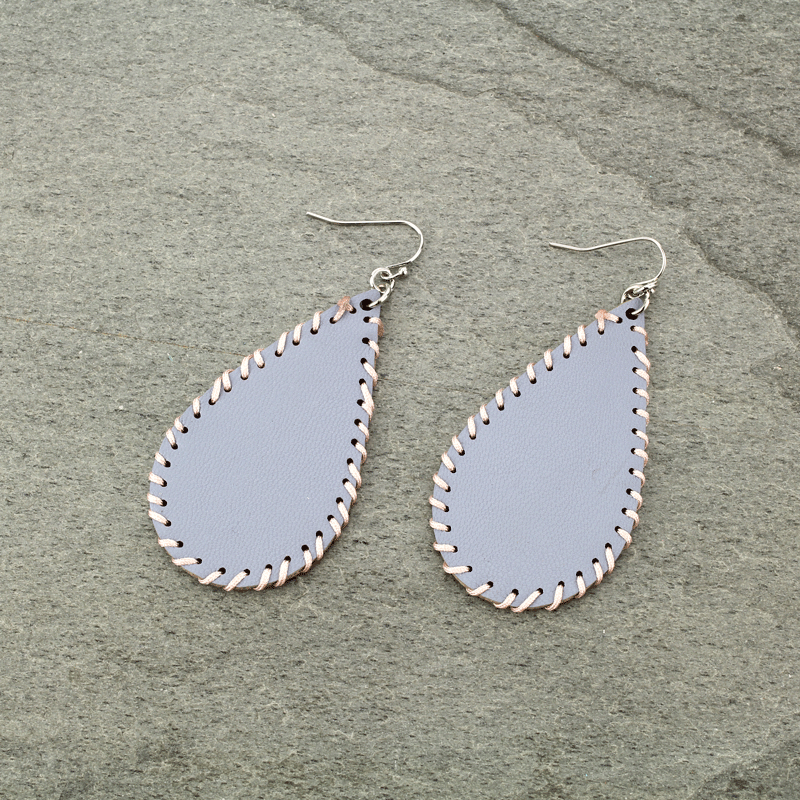 Whip-Stitched Leather Fish Hook Earrings
