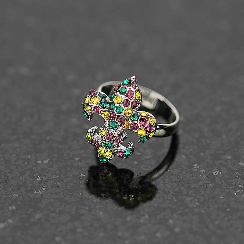 Fleur De Lis Rhinestone Adjustable Ring