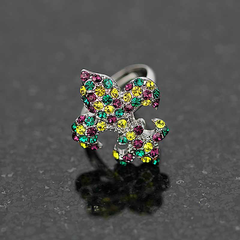 Fleur De Lis Rhinestone Adjustable Ring