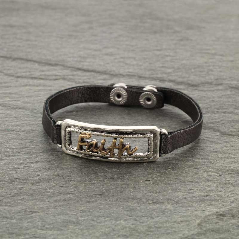 Western "Faith" Snap on Button Leather Bracelet