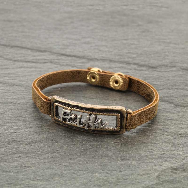 Western "Faith" Snap on Button Leather Bracelet