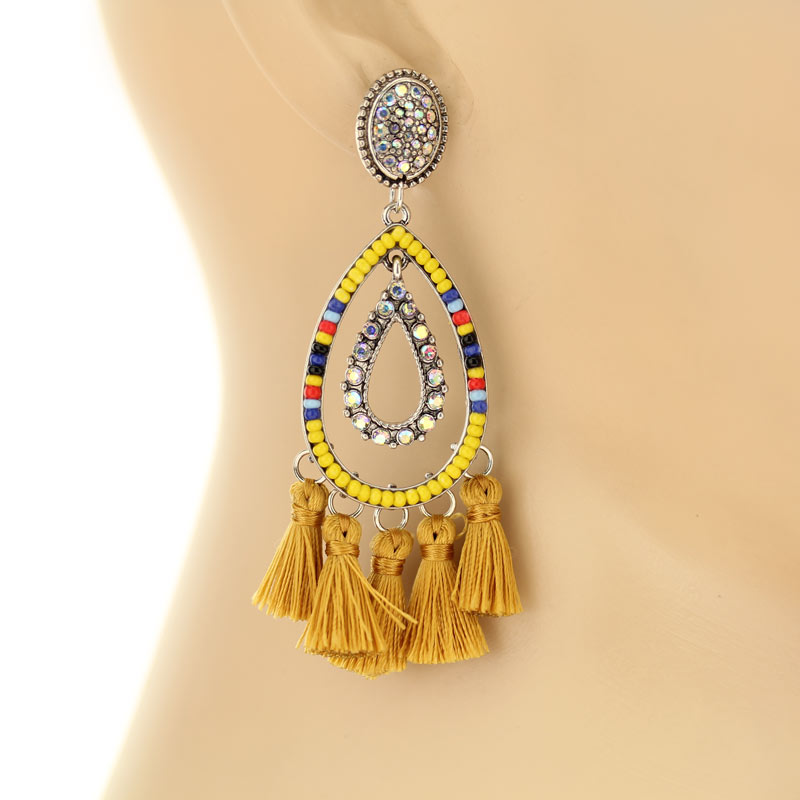 Casting Seed Bead Teardrop Tassel Post Earrings - Image 2