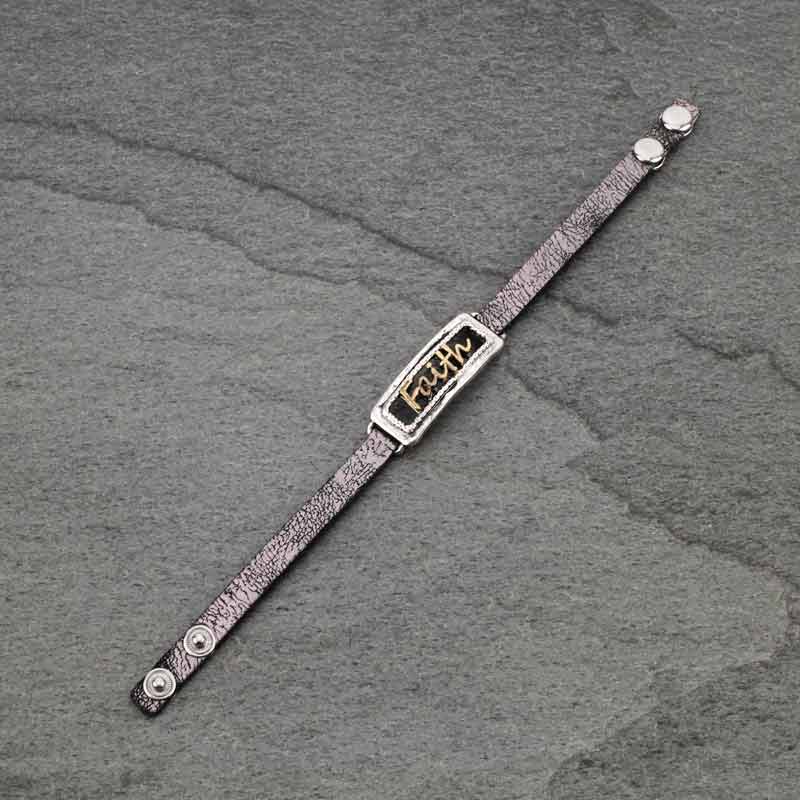 Western "Faith" Snap on Button Leather Bracelet - Image 2