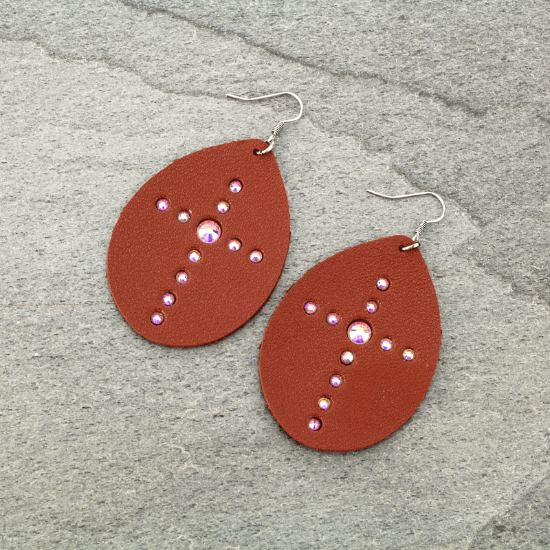 Leather Cross Teardrop Fish Hook Earrings