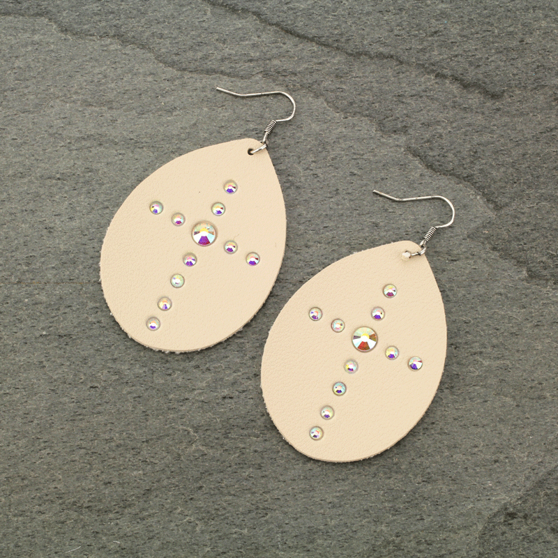 Leather Cross Teardrop Fish Hook Earrings