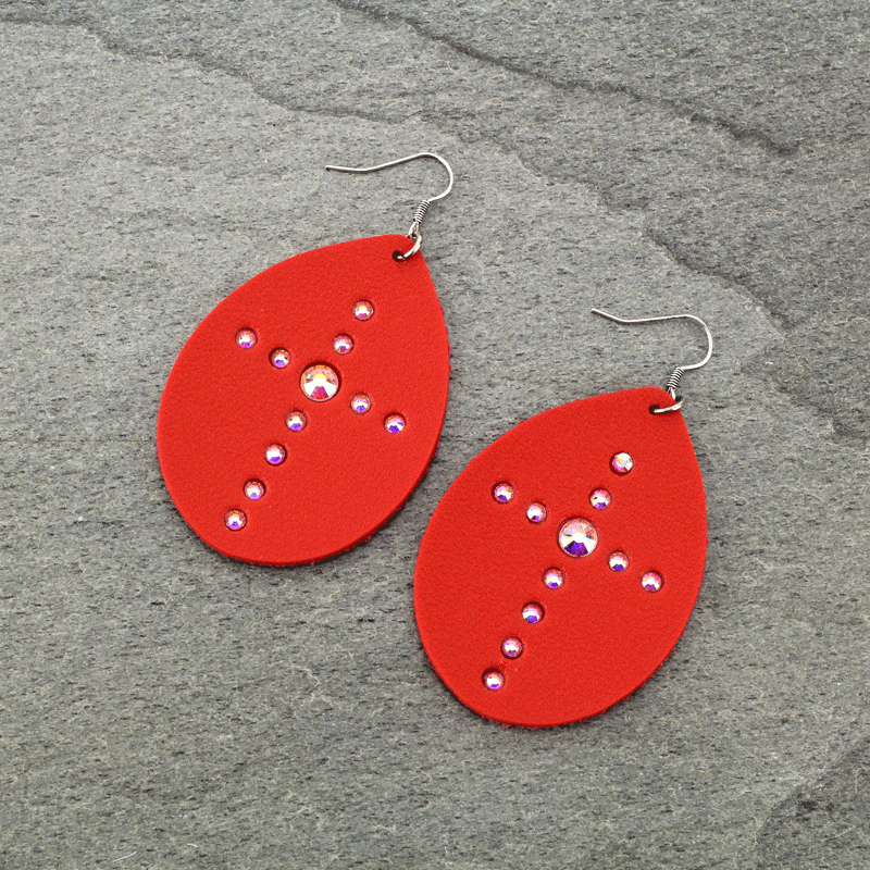 Leather Cross Teardrop Fish Hook Earrings