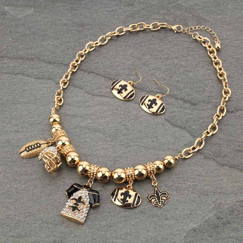 Fleur De Lis Football Theme Necklace Set