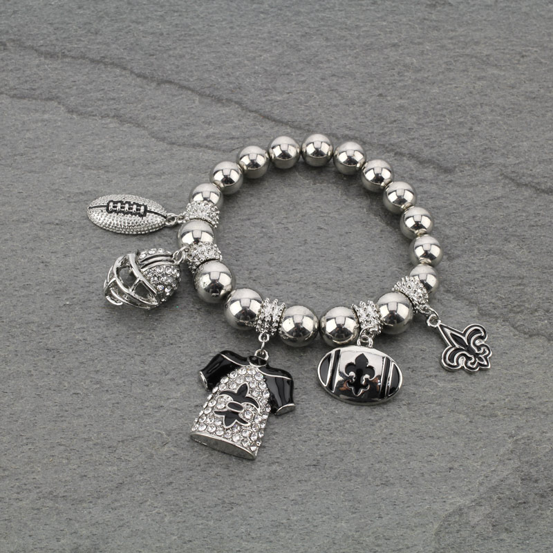 Fleur De Lis Football Theme Stretch Bracelet