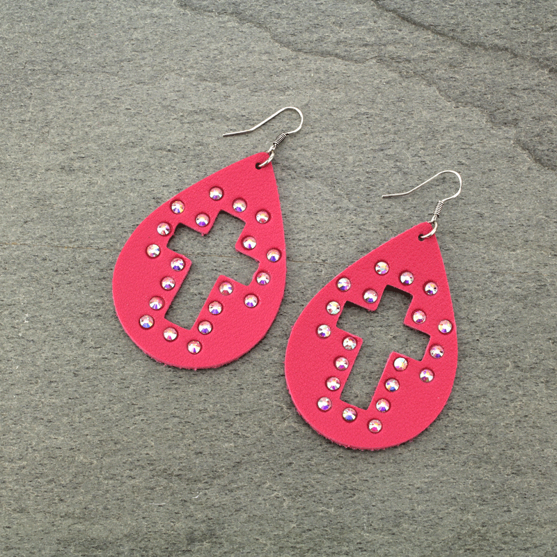 Leather Cross Teardrop Fish Hook Earrings