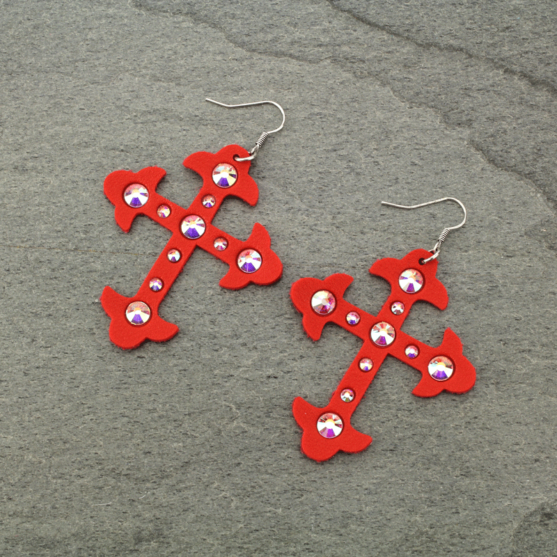 Leather Cross Fish Hook Earrings