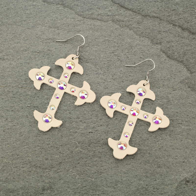 Leather Cross Fish Hook Earrings