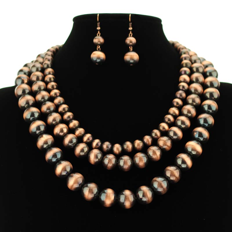 18" Navajo Style Pearl Multistrand Necklace Set - Image 2