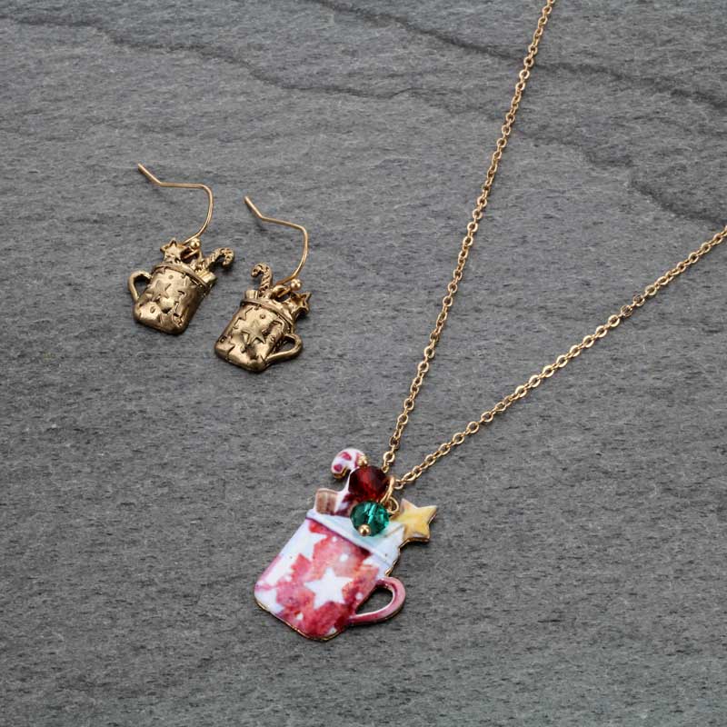 Christmas Hot Cocoa Print Necklace Set
