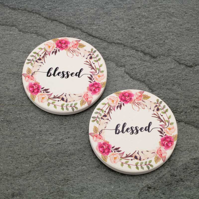 "Blessed" Absorbent Ceramic Car Coasters