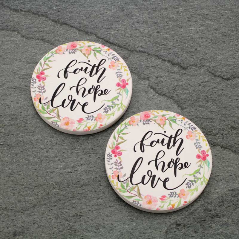 "Faith, Hope, Love" Absorbent Ceramic Car Coasters