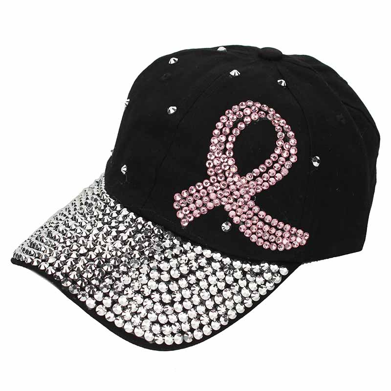 Rhinestone Pink Ribbon Cap