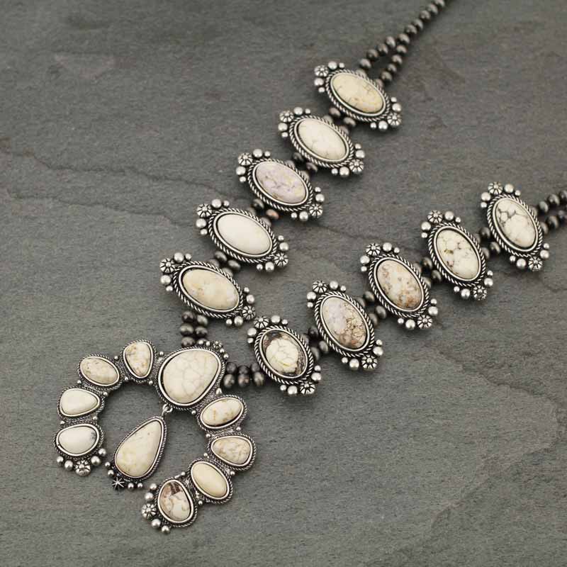 Full Squash Blossom Natural White Stone Necklace